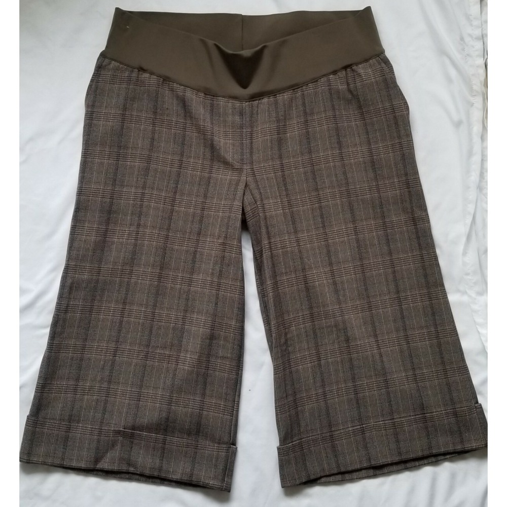 LIZ LANGE Maternity Sz M Pull-On Small Stretch Waist Panel Plaid Dress Gauchos